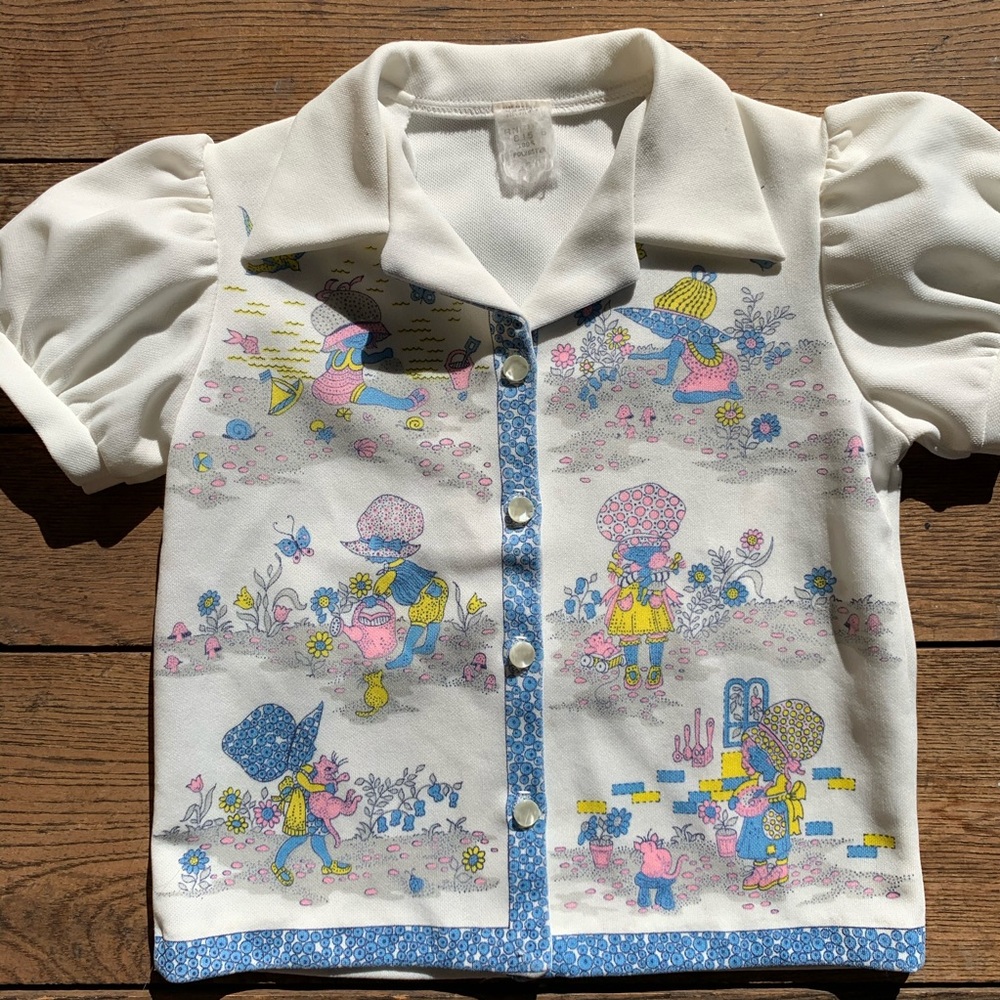 Kids Vintage 70s Mod Polyester Button Down - Picture 2 of 9